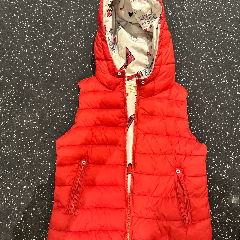 Zara Red Puffer Vest with Hood